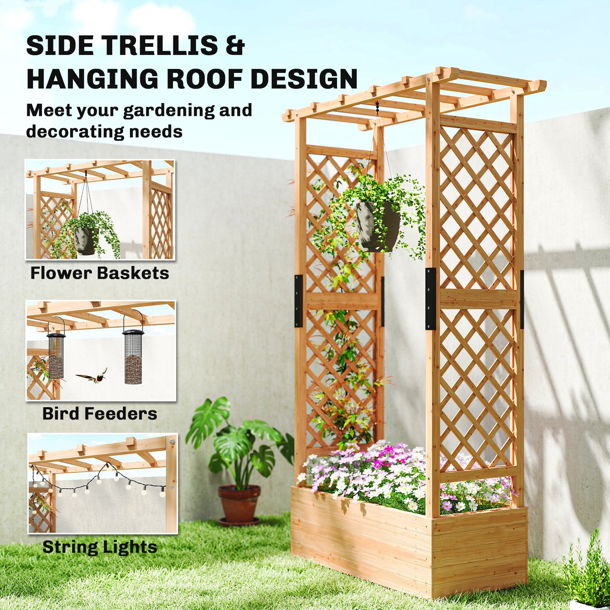 Outsunny Fir Wood 110 x 44 cm Planter and Trellis Garden Bed