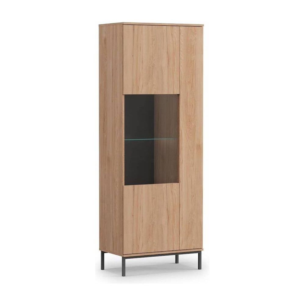 Querty 07 Tall Display Cabinet 70cm in light wood effect with a glass panel and two doors