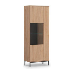 Querty 07 Tall Display Cabinet 70cm in light wood effect with a glass panel and two doors