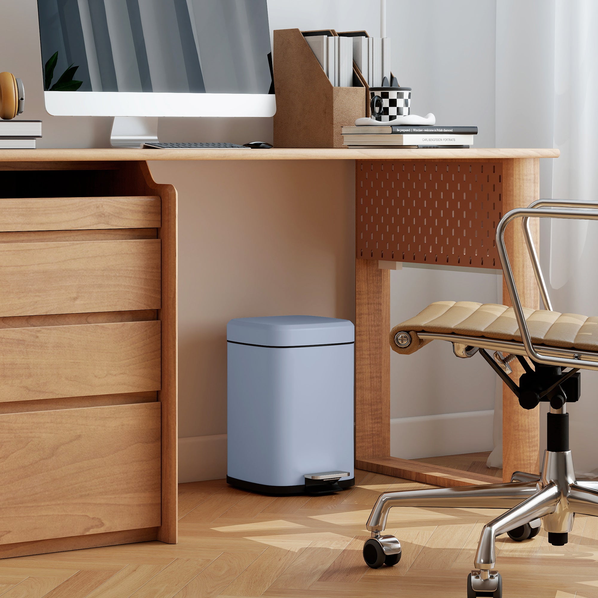 HOMCOM 12L Modern Boxy Metal Home Kitchen Bin - Light Blue