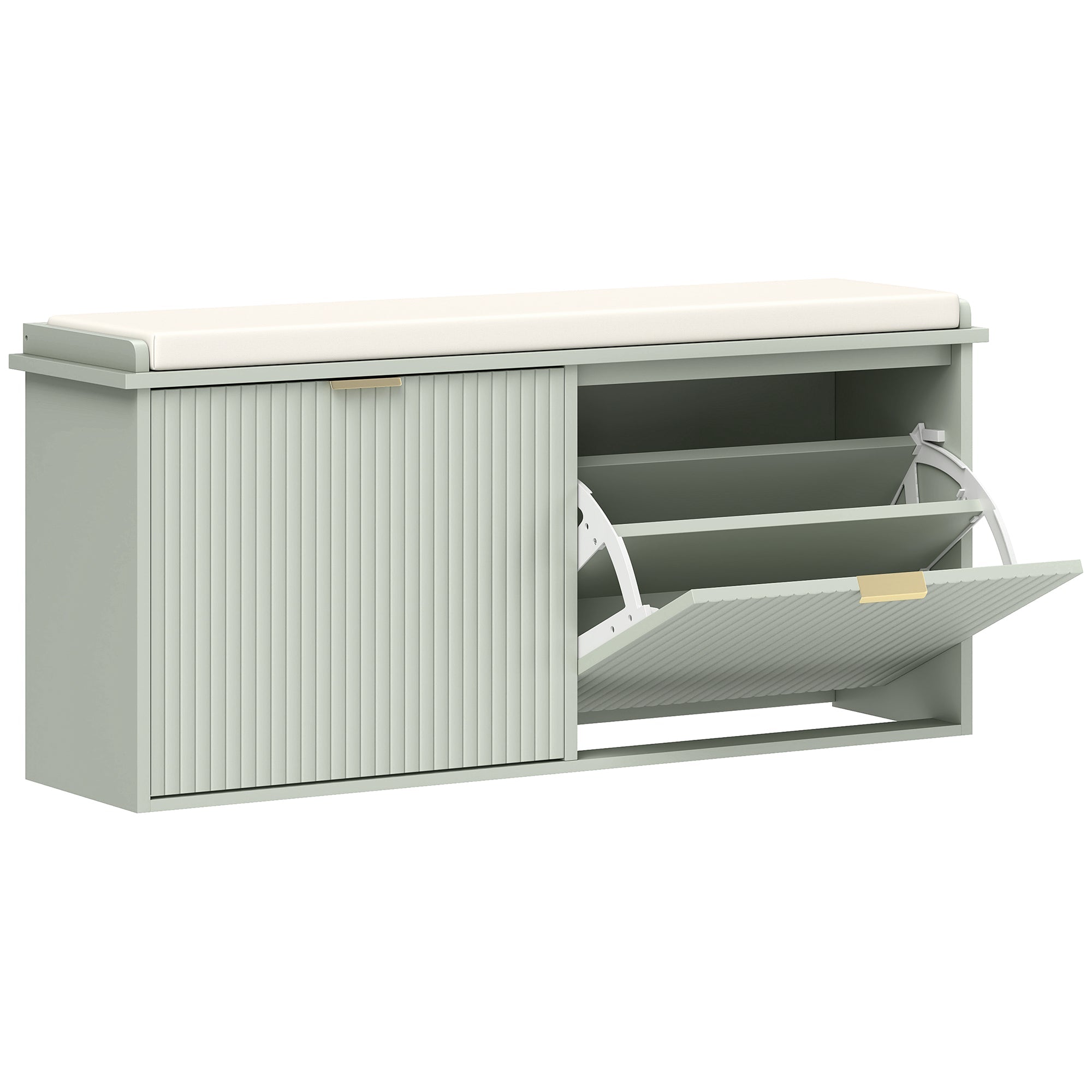 HOMCOM Elegant Ten Shoe Bench, with Top Seat - Green