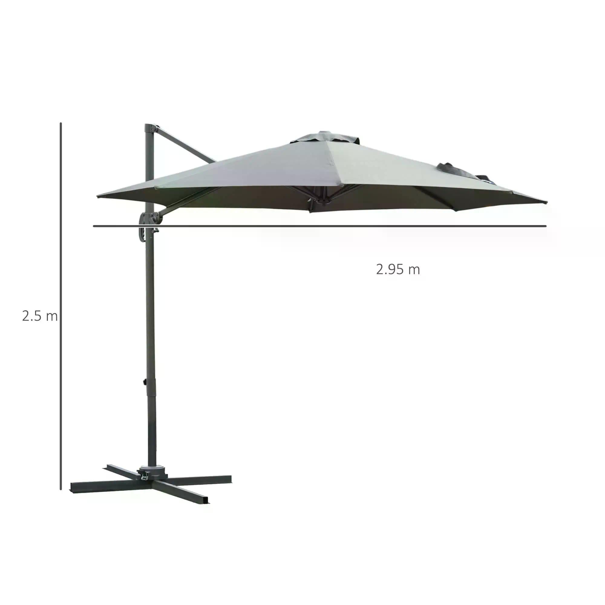 Outsunny 3(m) Offset Parasol Cantilever Hanging Umbrella 360√Ç¬∞ Rotation w/ Base Dark Grey