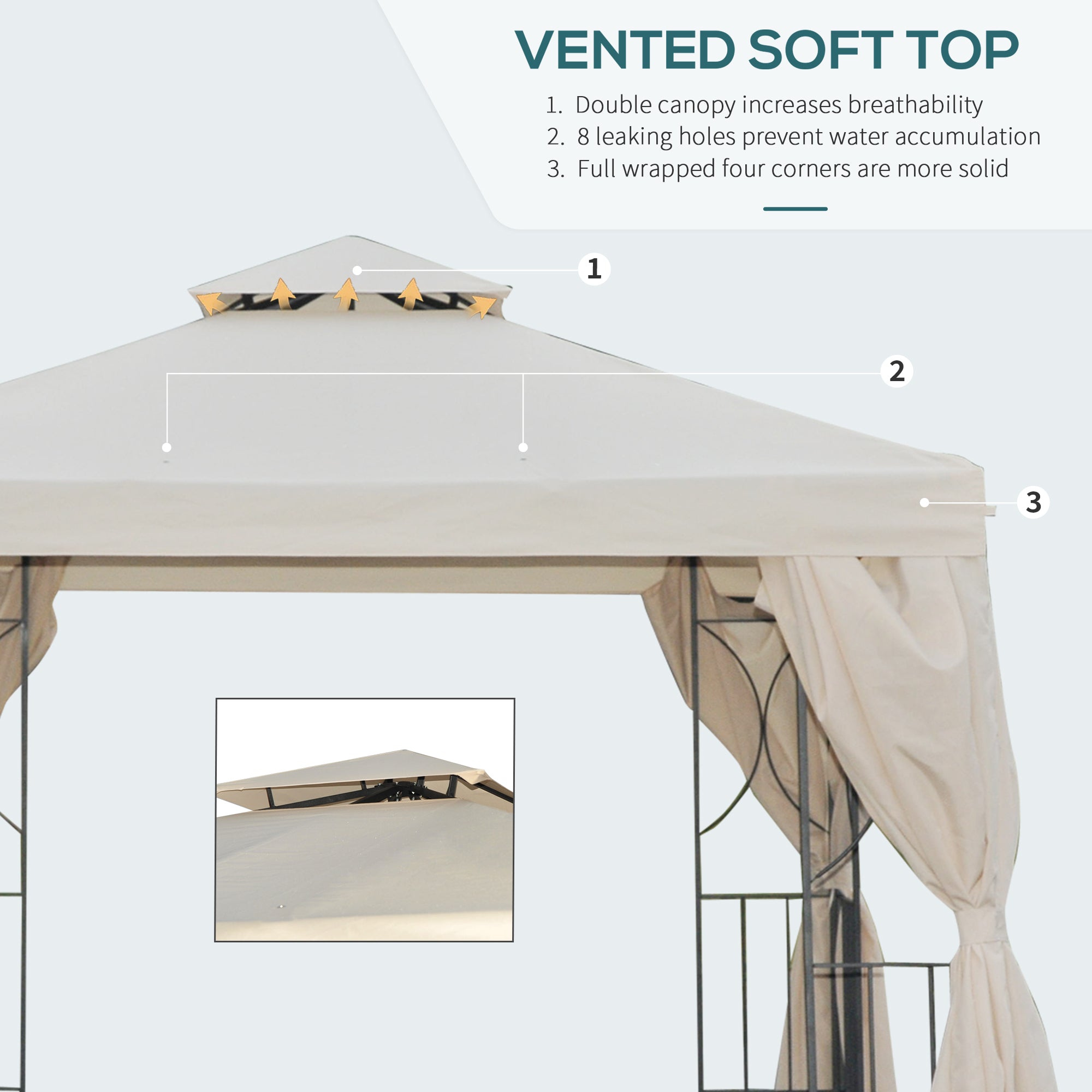 Outsunny 3 x 3 m Garden Gazebo Double√Ç Roof Marquee Patio Wedding Party Tent Canopy Shelter with Sidewalls, (Beige)