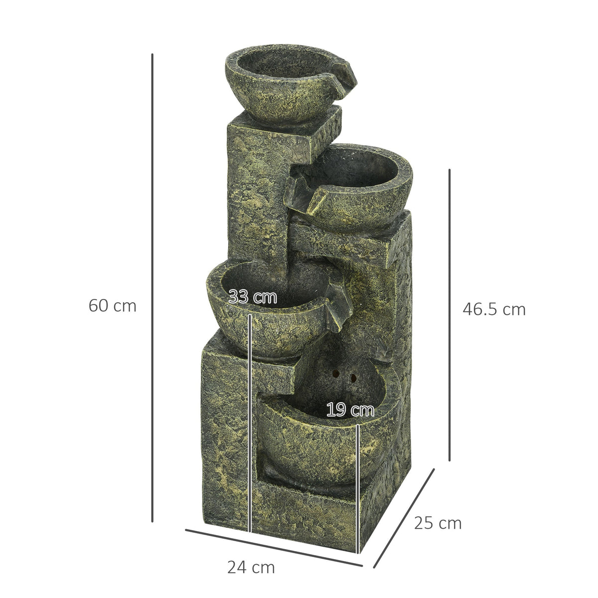 Outsunny Garden Water Feature Waterfall Fountain with 4-Tier Stone Look Bowls, Adjustable Flow