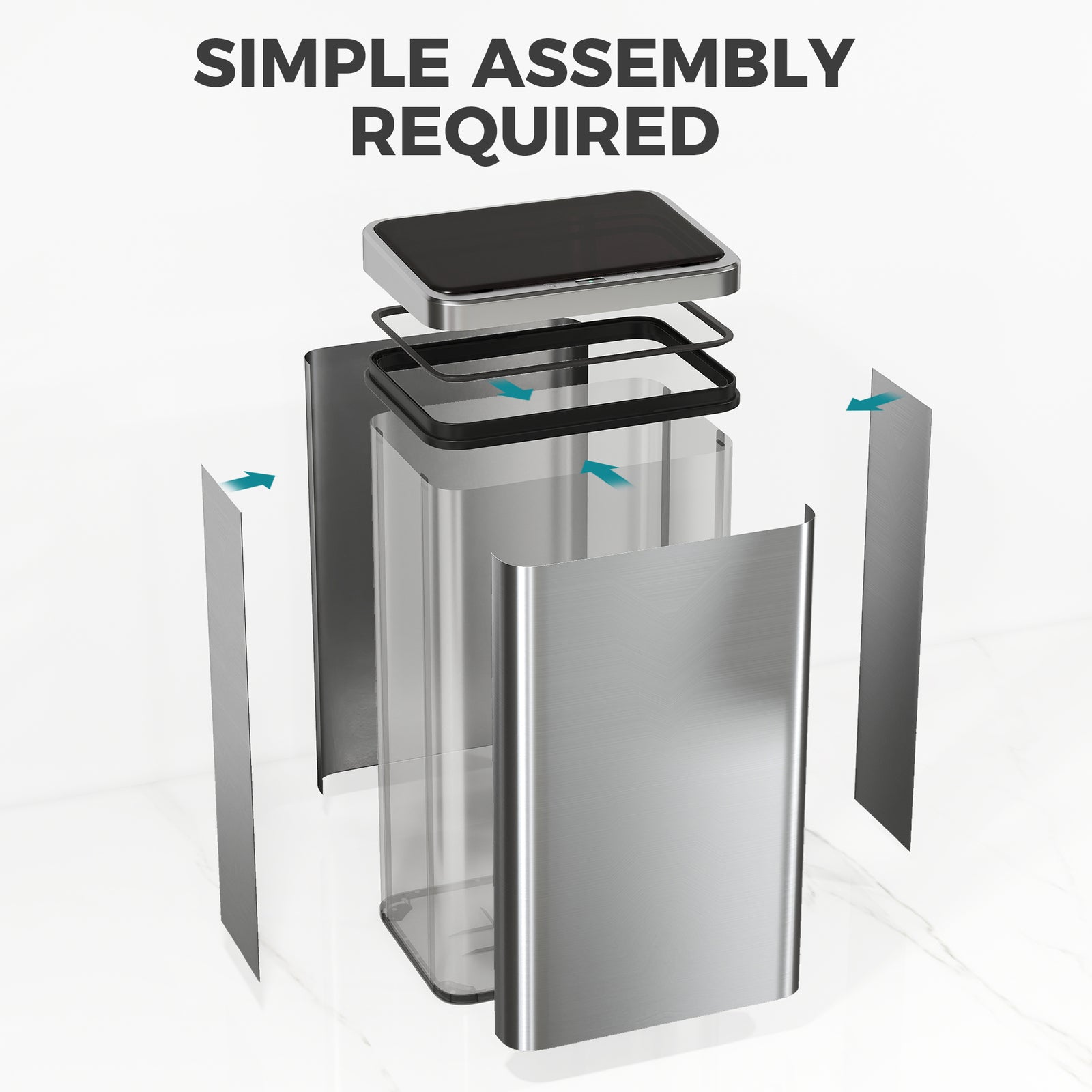 HOMCOM 50L Sensor Bin with Soft-Close Lid, Stainless Steel Automatic Touchless Motion Sensor Kitchen Bin, Silver Tone