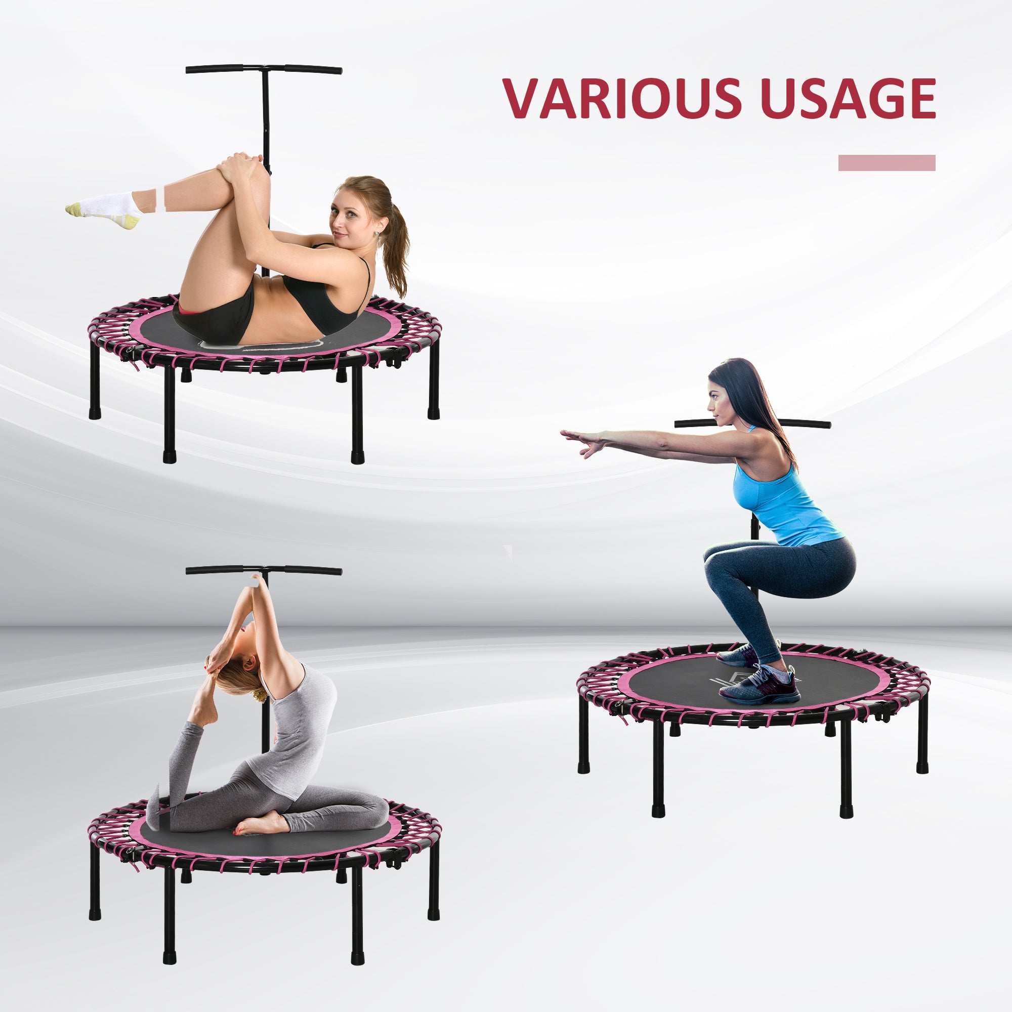 HOMCOM Mini Round Steel Frame Trampoline w/ Adjustable Handle, Pink
