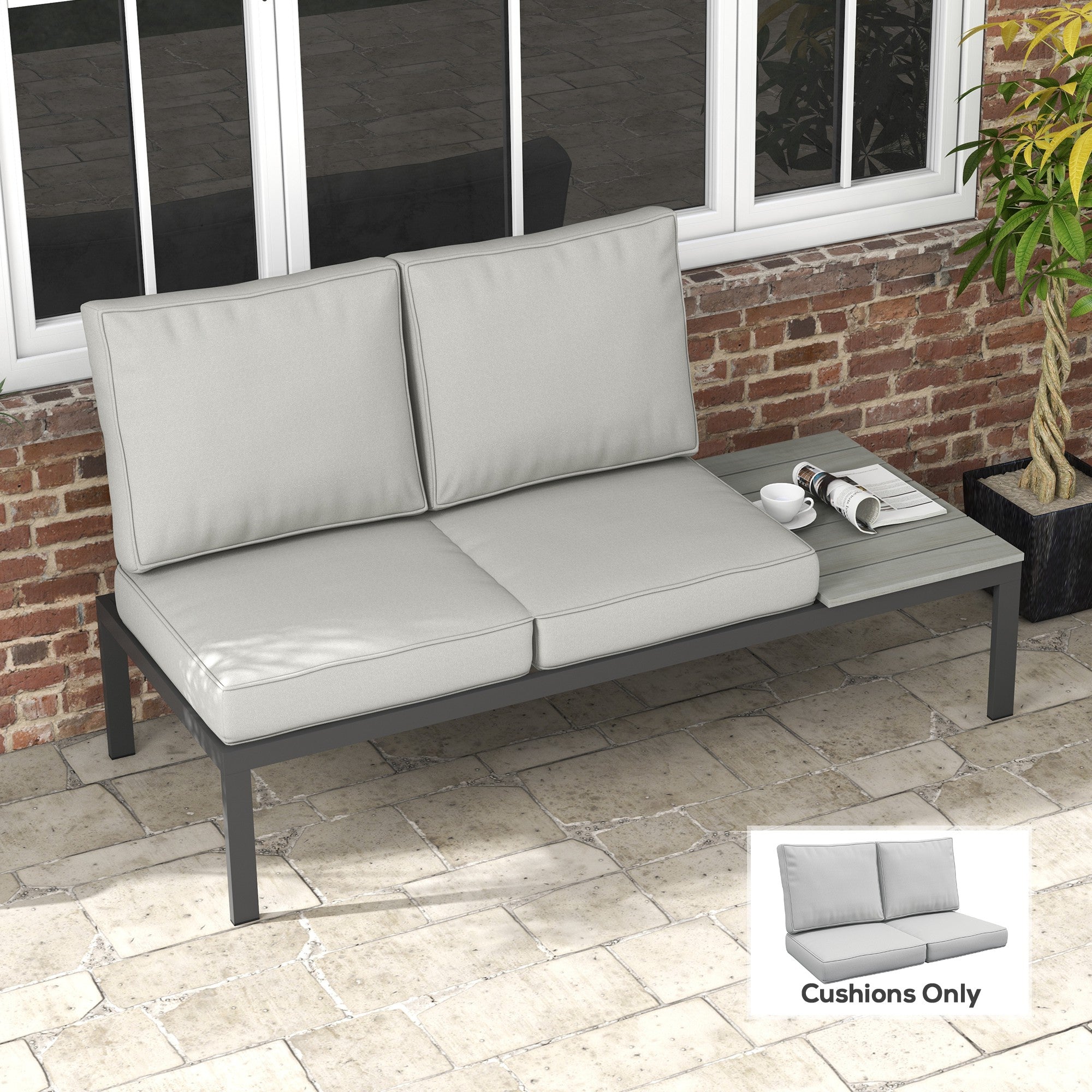 Outsunny 2 Seater Back and Seat Cushion Pillows Replacement, Patio Chair Cushions Set for Indoor Outdoor, Light Grey