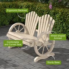 Outsunny Fir Wood Love Seats with Wheel-Shaped Armrests, Large Load-Bearing Chair, Natural Wood Finish - product image 4