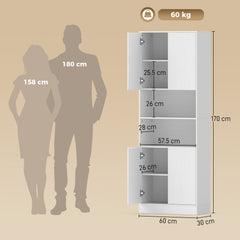 HOMCOM 170 cm Kitchen Pantry Cabinet, Freestanding Storage Cabinet with Soft-Close Hinges, White Wood Effect