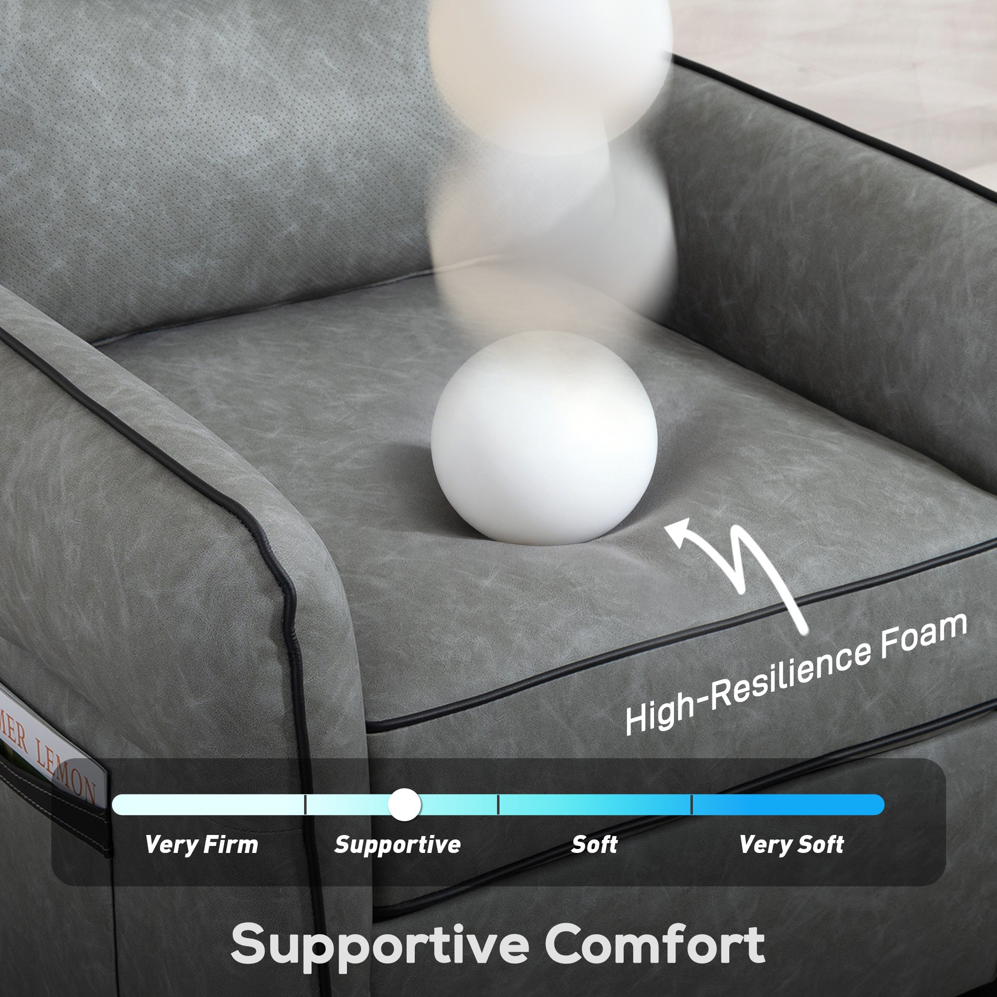 HOMCOM Accent Chair, Faux Leather Armchair - Grey