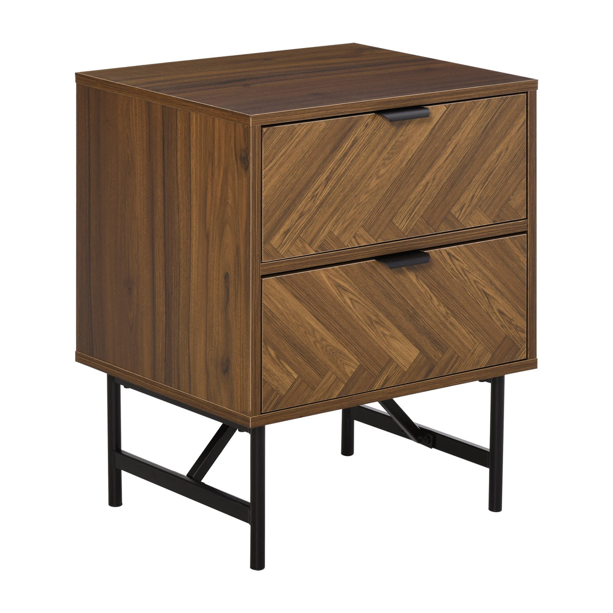HOMCOM Bedside Table with Two Drawers, Side Cabinet Storage Unit with Metal Handles, Organisation Furniture for Living Room, Bedroom, Walnut Brown