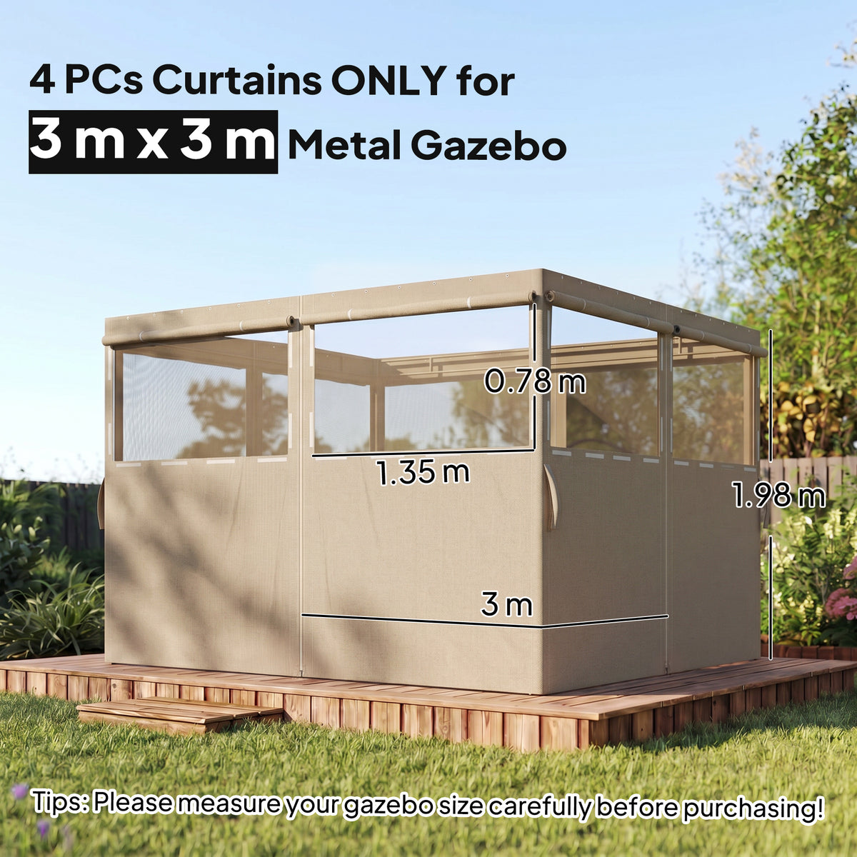 Outsunny 4 Pack Replacement Gazebo Curtains Privacy Panel for Most 3 x 3 m Gazebo, Outdoor Shelter Sidewalls, Khaki