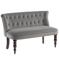HOMCOM Velvet 2 Seater Sofa, Button Tufted Wingback Loveseat with Rubber Wood Legs for Living Room, Bedroom, Charcoal Grey
