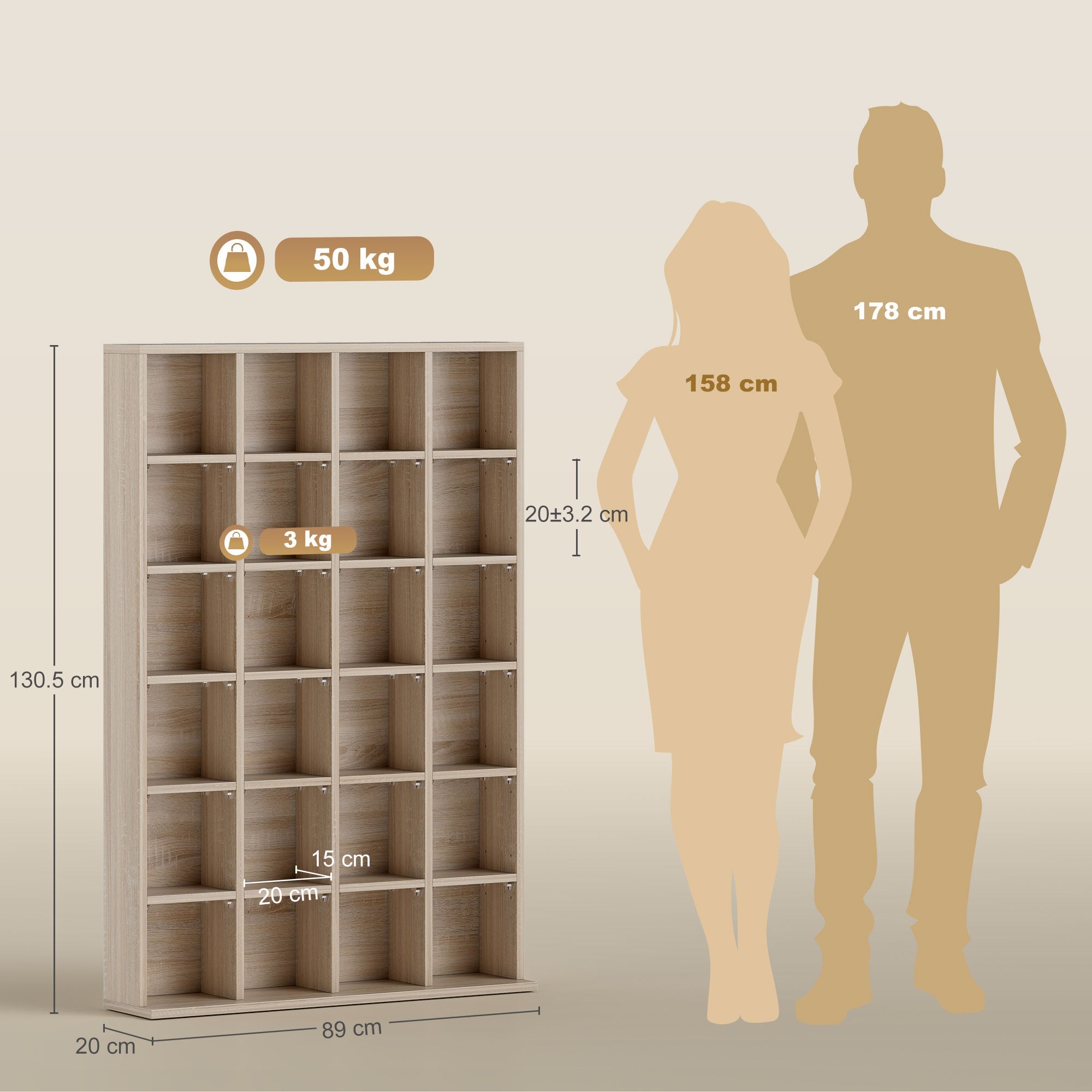 HOMCOM CD Storage Unit with Adjustable Shelves, 89 x 130.5 cm, Nature Wood Finish