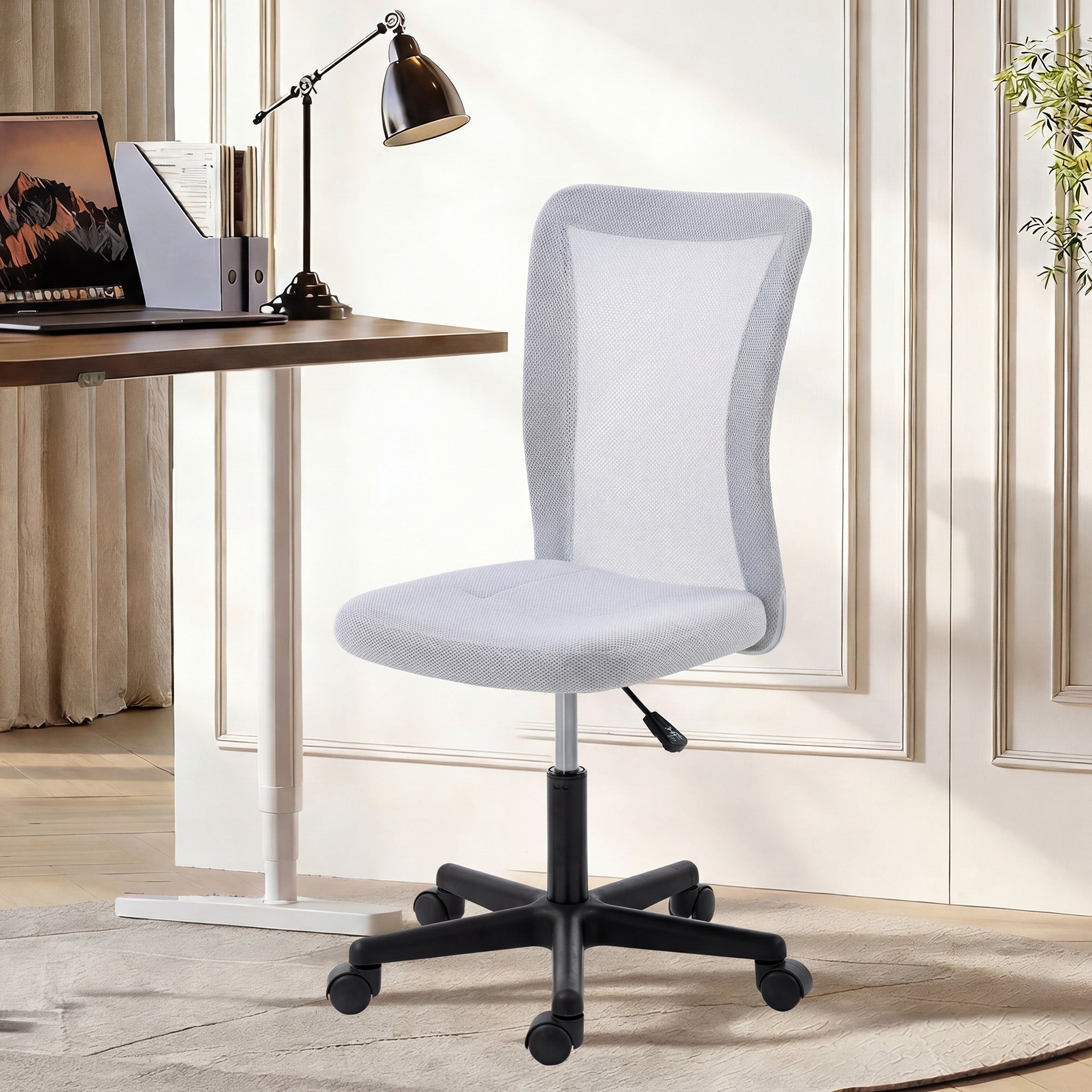 Vinsetto Mesh Office Chair Armless Swivel Executive Computer Desk Chair Adjustable Height Wheels White