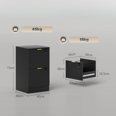 HOMCOM Filing Cabinet, Fluted Vertical File Cabinet with 2 Lockable Drawers and Hanging Rails, Black