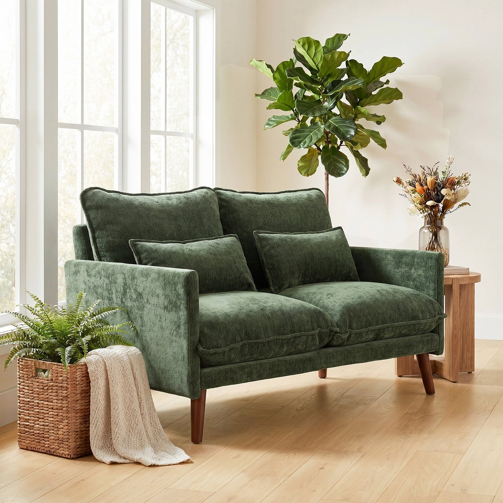 HOMCOM 2 Seater Sofa, Loveseat Sofa with Spring Cushions, Wide and Deep Seat, Wood Legs, Green