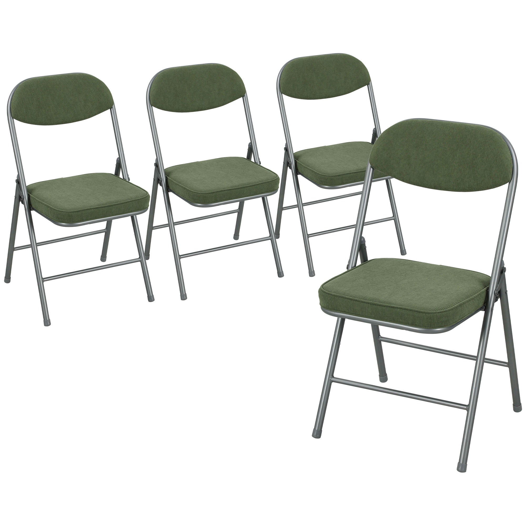 HOMCOM Set of Four Folding Corduroy Seat Chairs - Green