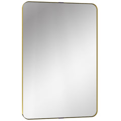 HOMCOM Rectangular Wall Mirror, 90 x 60 cm Wall Mounted Bathroom Mirror w/ Aluminium Alloy Frame and Tempered Glass, Gold Tone