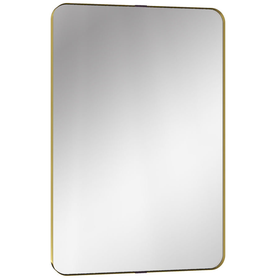 HOMCOM Rectangular Wall Mirror, 90 x 60 cm Wall Mounted Bathroom Mirror w/ Aluminium Alloy Frame and Tempered Glass, Gold Tone