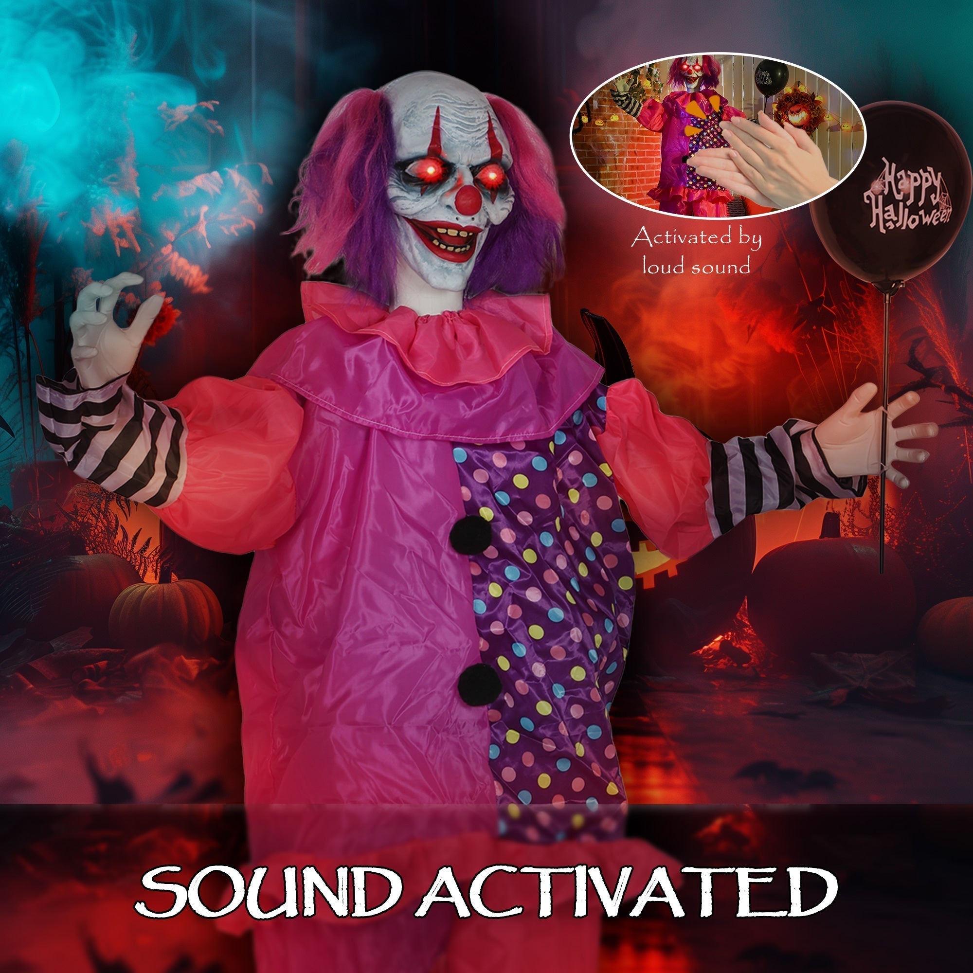 Outsunny 5√¢‚Ç¨¬≤7√¢‚Ç¨¬≥ Scary Animated Clown Decoration - Pink/Purple