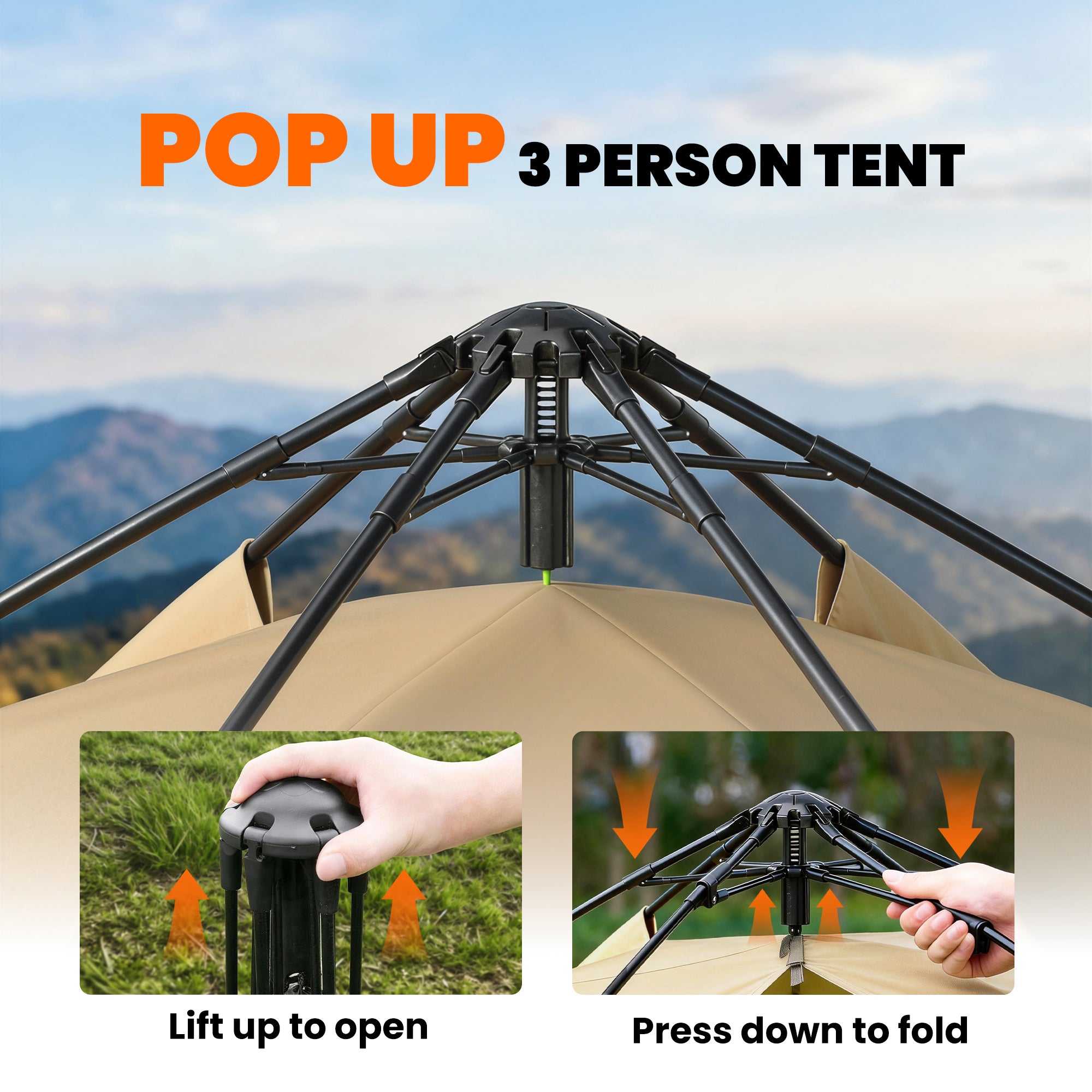 Outsunny Double Layer Instant Pop Up Tent with Rainfly, Portable Camping Shelter with Sewn-in Groundsheet and Carry Bag, Brown