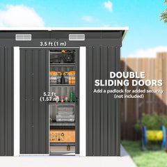 Outsunny 7 x 4ft Outdoor Storage Shed with Foundation Kit, Lean to Metal Garden Shed for Log, Rubbish Bin, Tool, Bike, Black