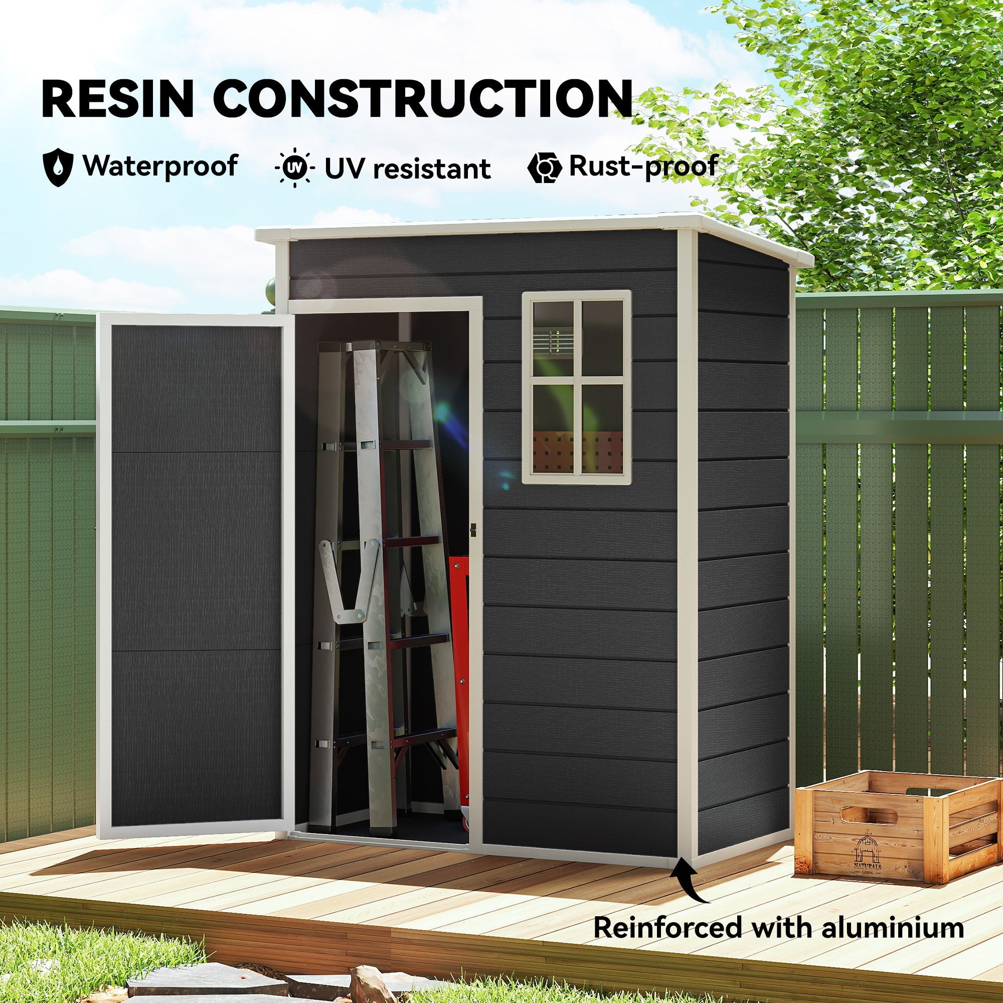 Outsunny 5' x 3' Garden Shed with Floor, Outdoor Storage Shed with Lockable Door, Window and Vent, Black