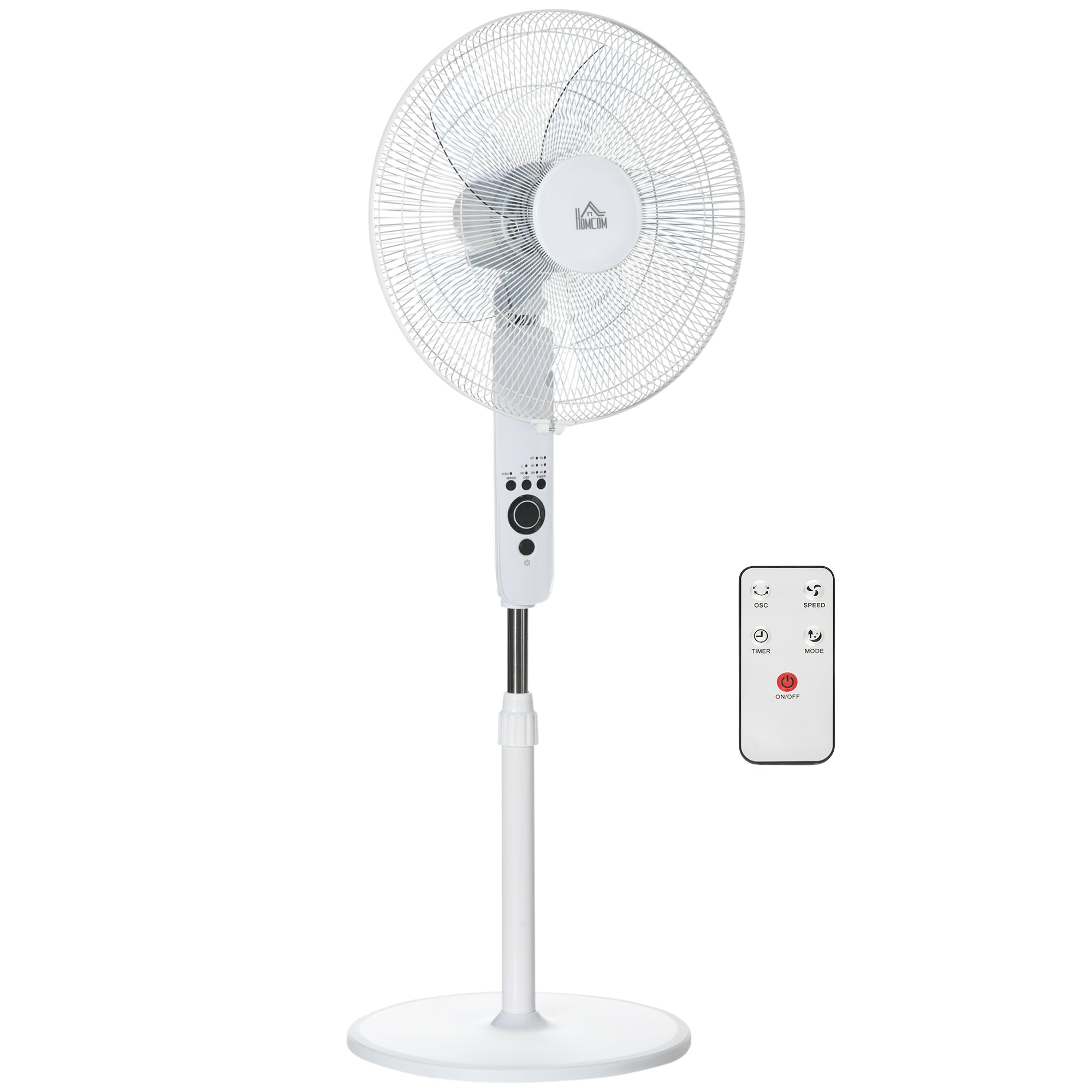 HOMCOM 18" Pedestal Fan with Sleep Mode, Oscillating Standing Fan with 3 Modes, Remote Control, Adjustable Height, White