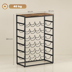 HOMCOM 30 Bottles Wine Rack, 6 Tier Free Standing Wine Storage Holder with Wood Effect Tabletop, Rustic Brown