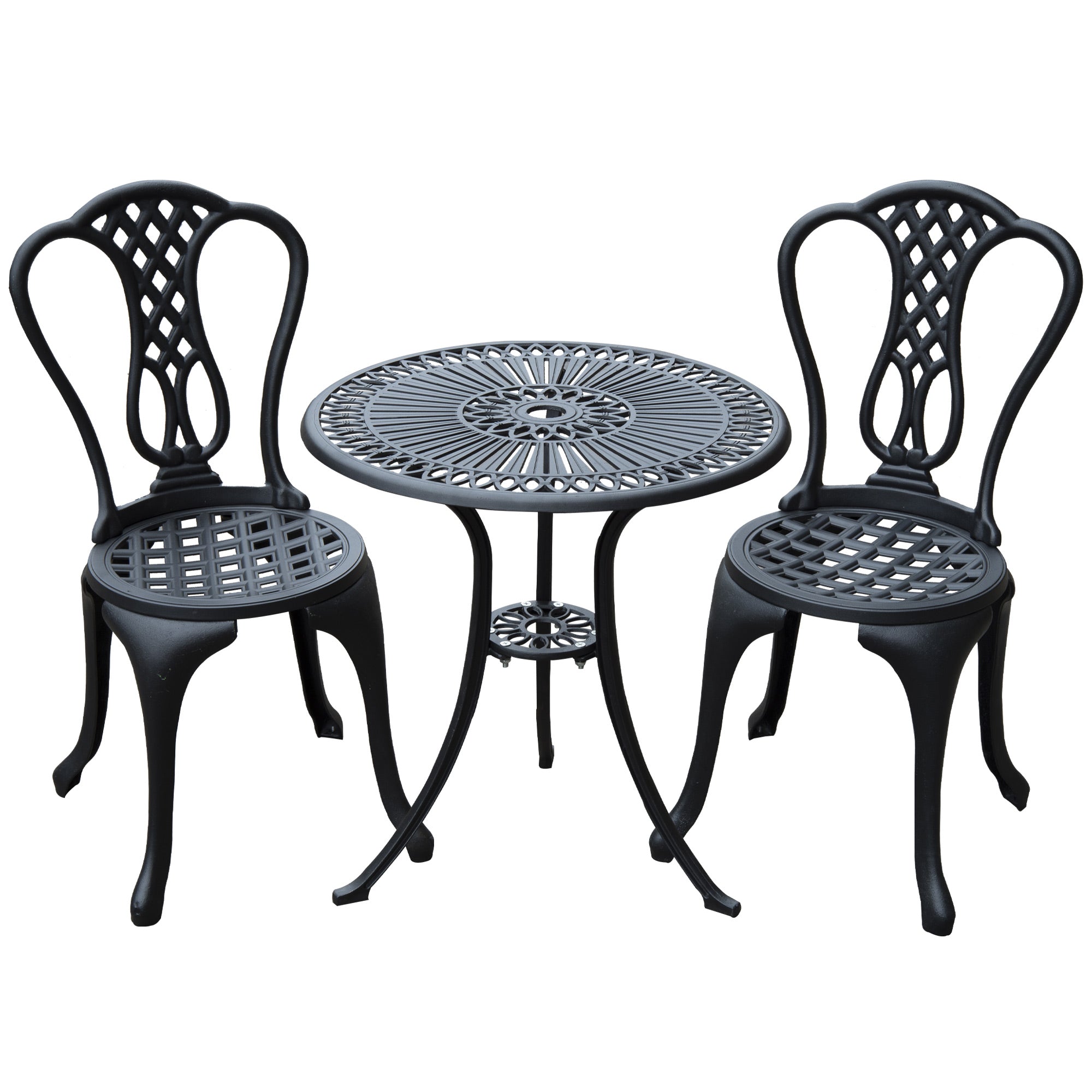 Outsunny 3 Piece Patio Cast Aluminium Bistro Set Garden Outdoor Furniture Table and Chairs Shabby Chic Style