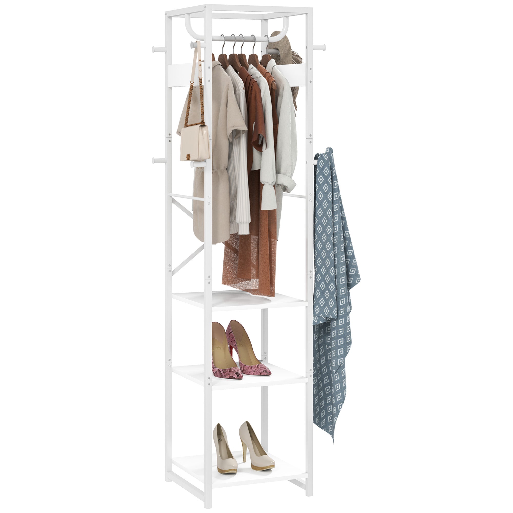 HOMCOM Multi-Storage Clothes Rack - White