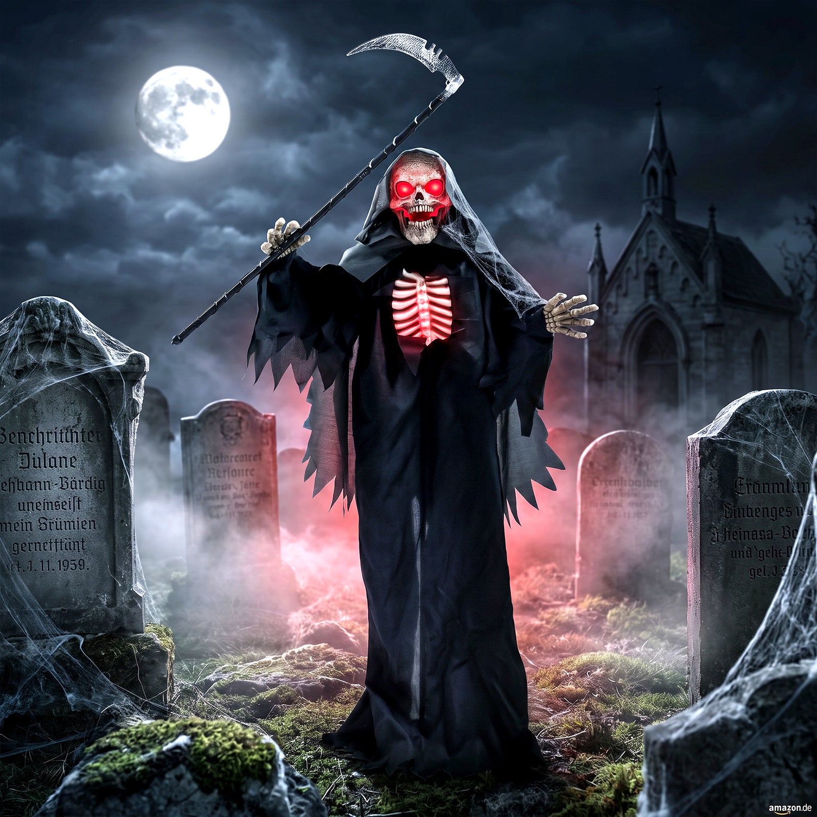 HOMCOM 170cm Life Size Animated Grim Reaper Halloween Decoration, Scary Halloween Animatronics Decor with Sound Touch Activated