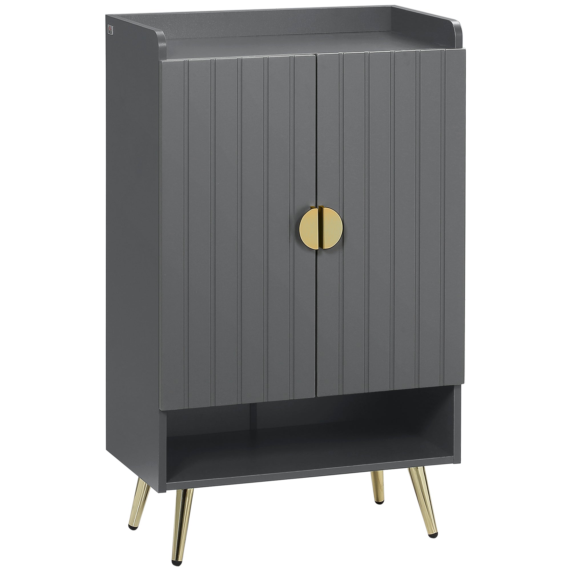 HOMCOM Modern Shoe Cabinet with 2 Doors, Open Shelf and Adjustable Shelves, 15 Pair Hallway Shoe Cupboard, Entryway Storage Unit, Grey