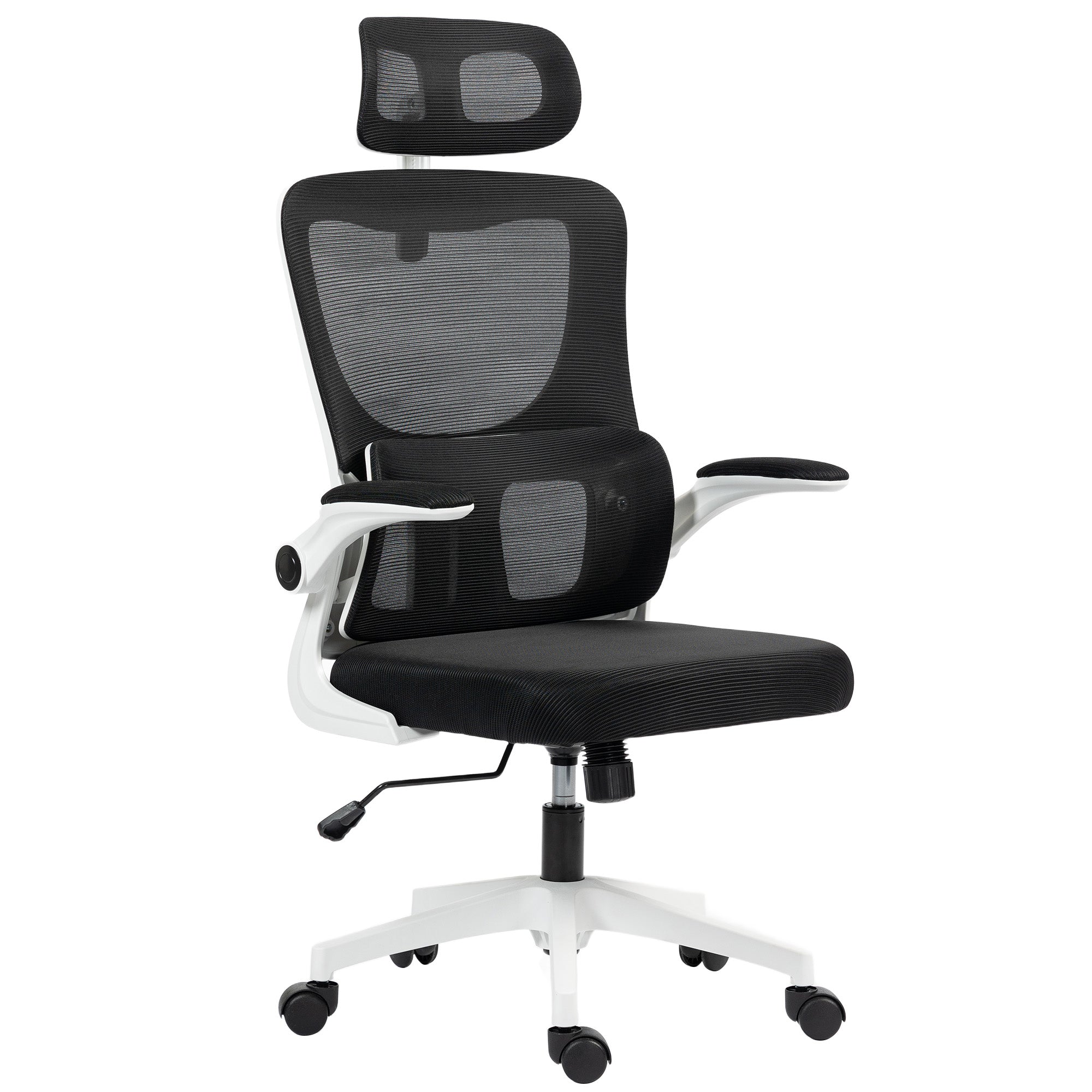 Vinsetto Ergonomic Office Chair, High Back Mesh Computer Desk Chair with Adjustable Headrest and Lumbar Support, Rotatable Armrests, Tilt Function for Home Office, Black