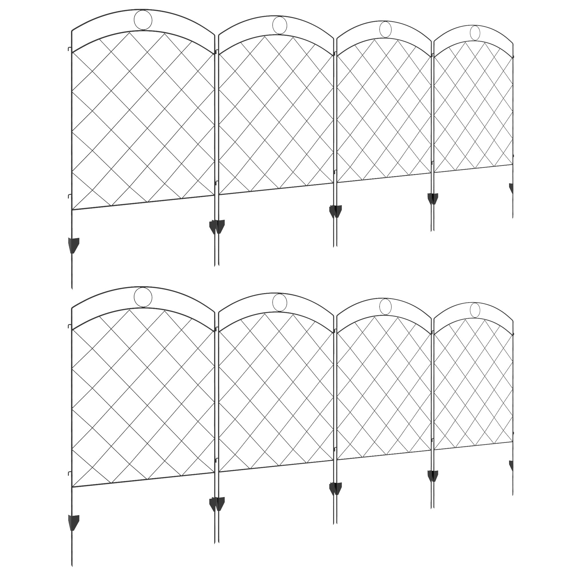 Outsunny Decorative Garden Fencing, 43in x 11.4ft Outdoor Picket Fence Panels, 8PCs Rustproof Steel Wire Landscape Flower Bed Border Edging Animal Barrier, Black