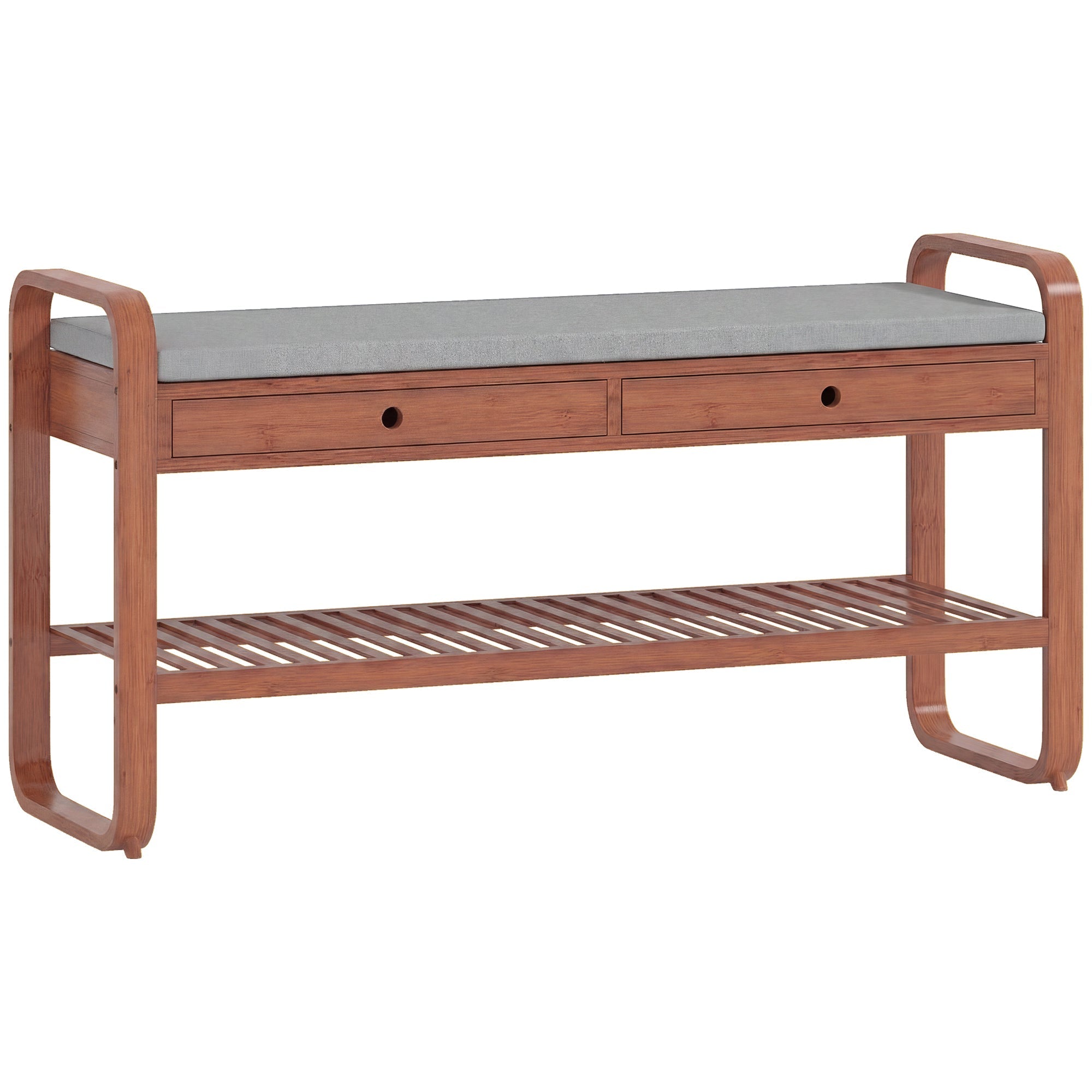 HOMCOM Shoe Bench with 2 Drawers Cushioned Seat Shoe Storage Bench for Hallway 105 cm Dark Brown and Grey
