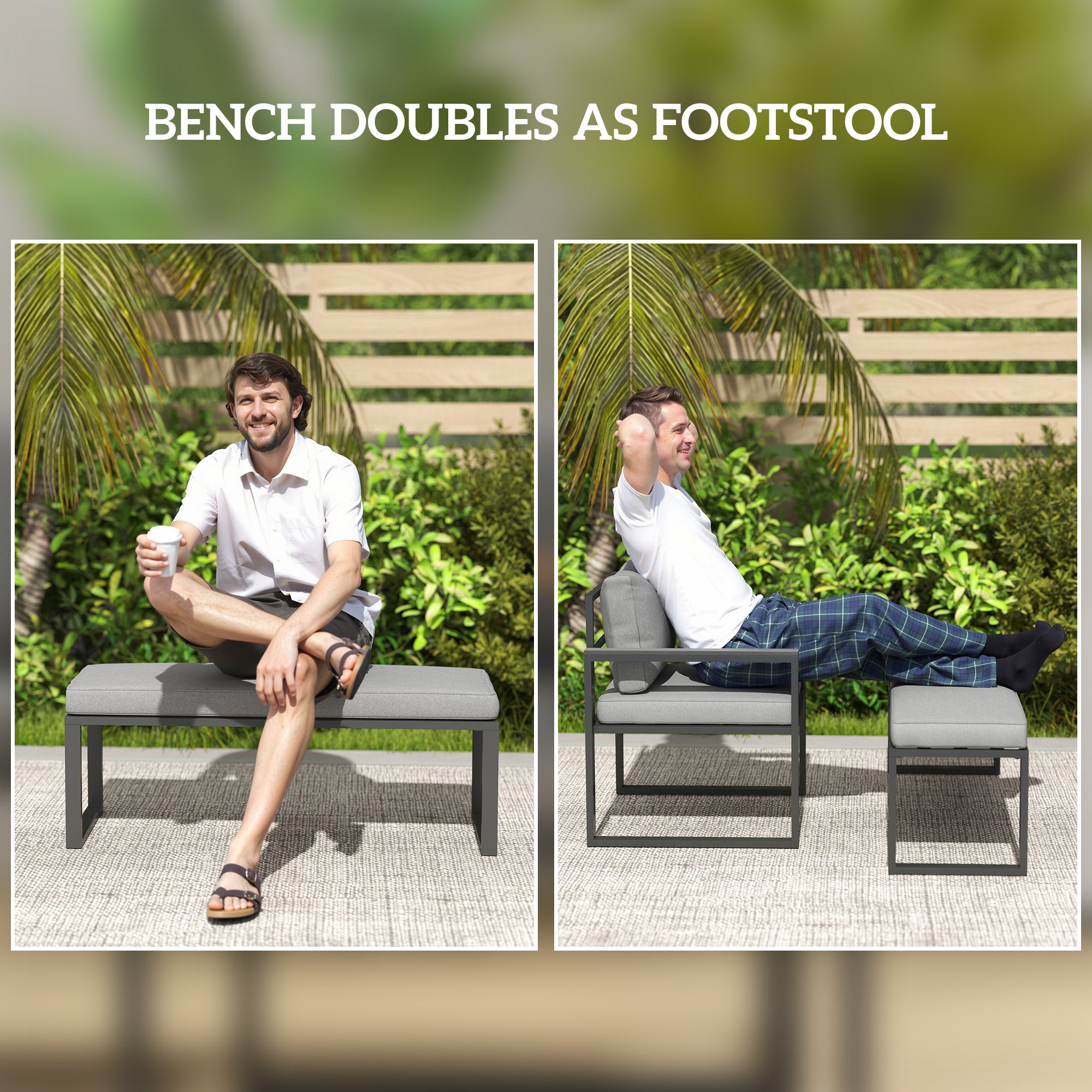 Outsunny Six Piece L Shaped Garden Furniture Set with 3 Loveseats - Grey