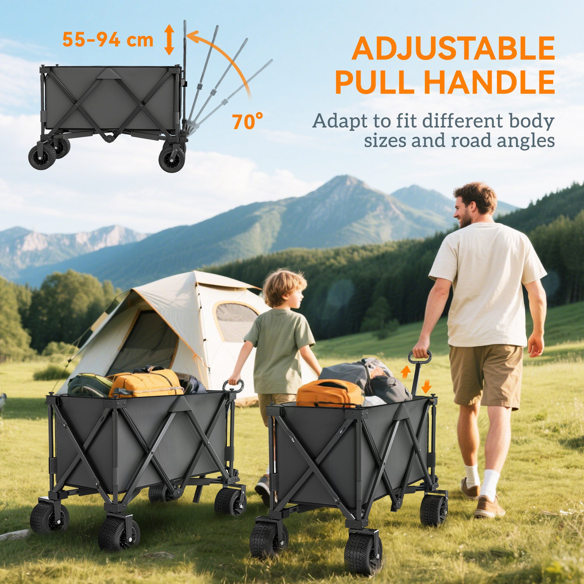 Outsunny Folding Garden Trolley, Cargo Traile on Wheels, Collapsible Camping Trolley, Outdoor Utility Wagon, Dark Grey