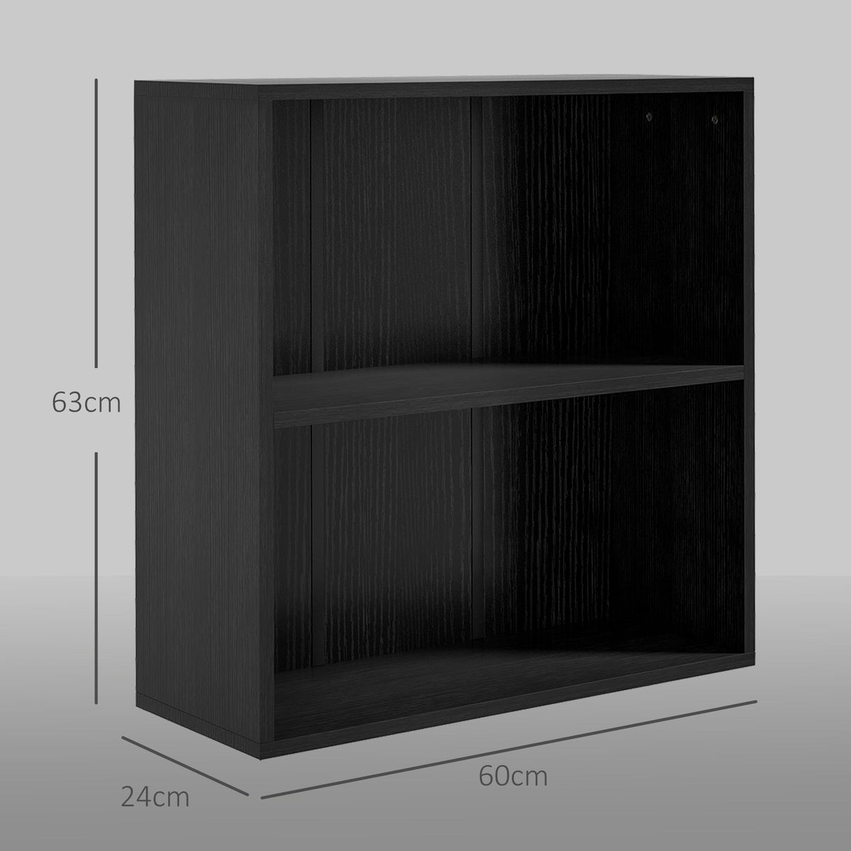 HOMCOM 2 Tier Bookshelf, Low Bookcase with Adjustable Shelf, 2 Compartments for Home Office, Living Room, Study, Black