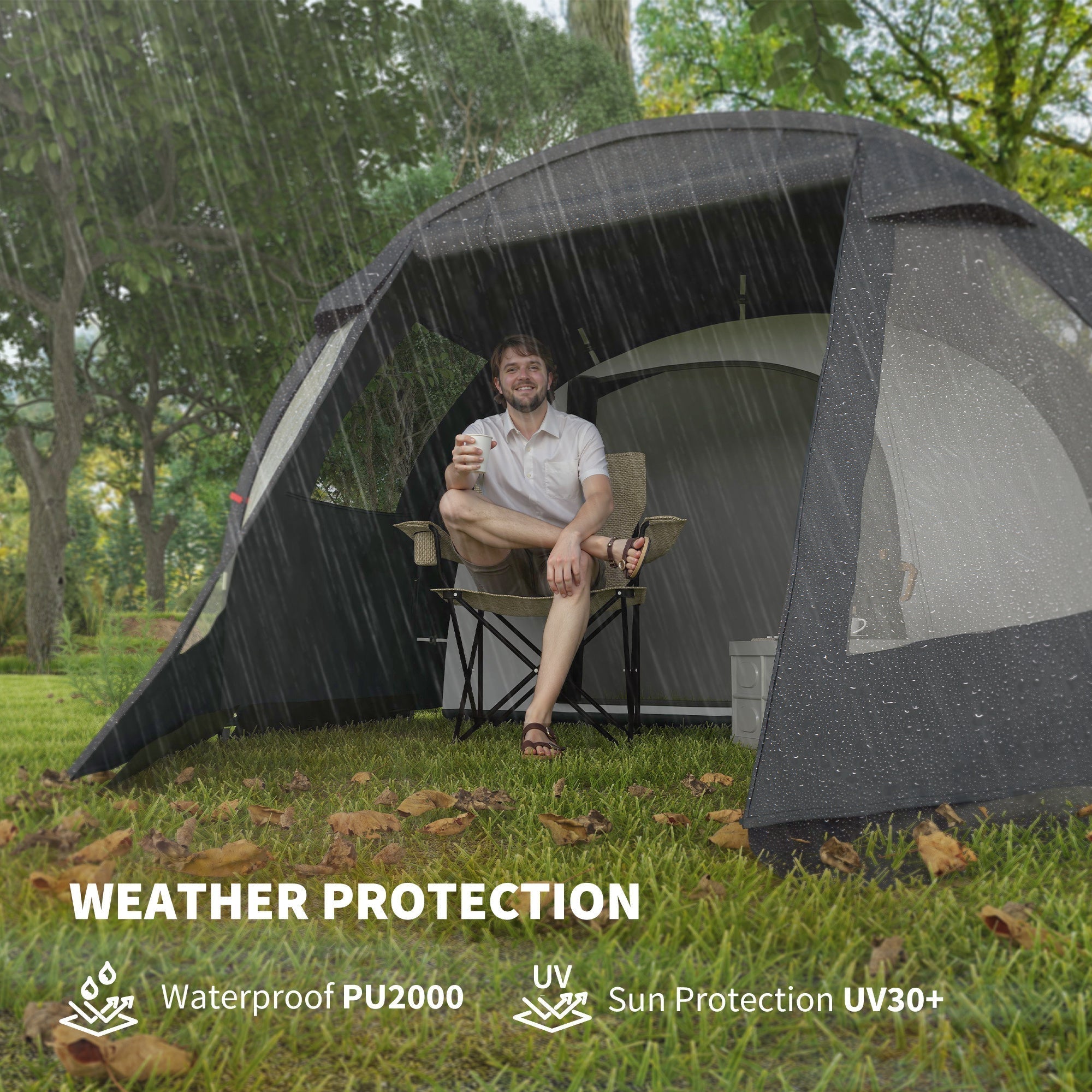 Outsunny 3-4 Man Tunnel Tent, Two Room Camping Tent with Windows, Portable Carry Bag, for Fishing, Hiking, Sports, Festival - Black