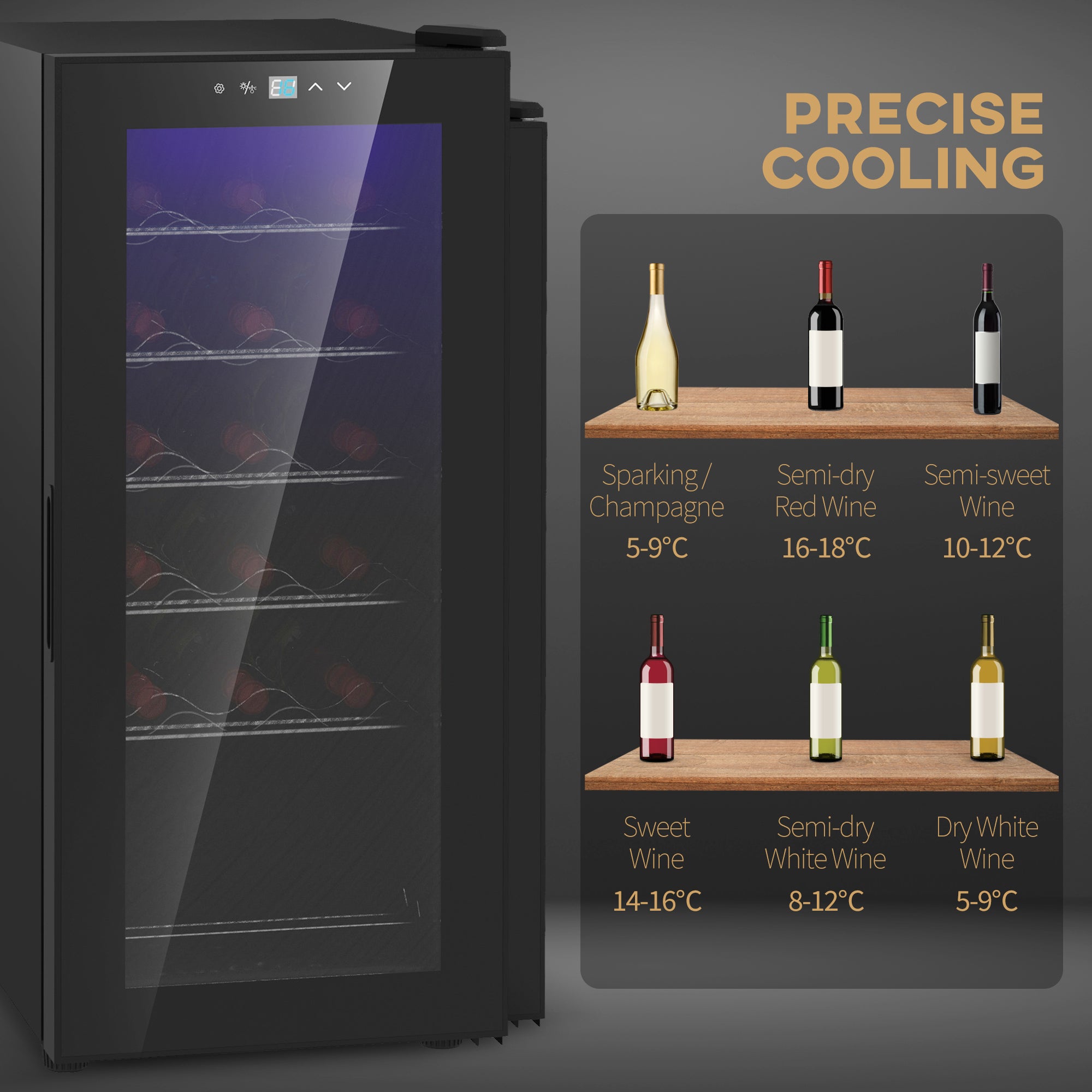 HOMCOM 18-Bottle Narrow Wine Fridge, with Lights - Black