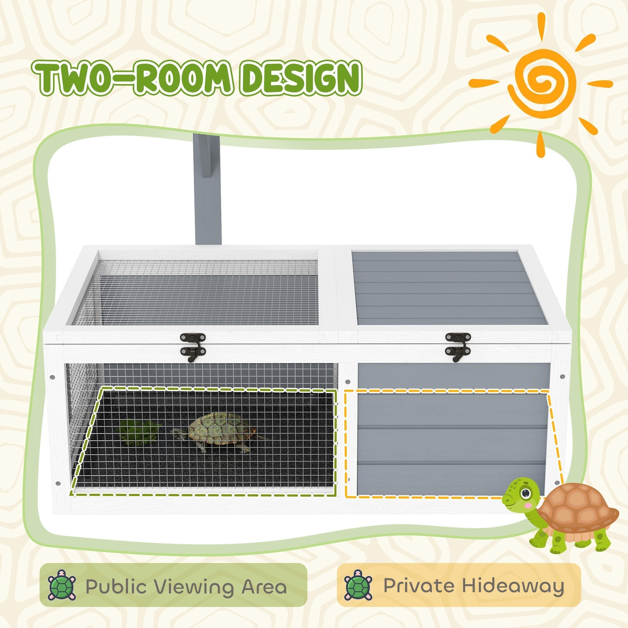 PawHut Wooden Tortoise Enclosure, Tortoise House w/ Lamp Holder, for Outdoor, Indoor, Light Grey