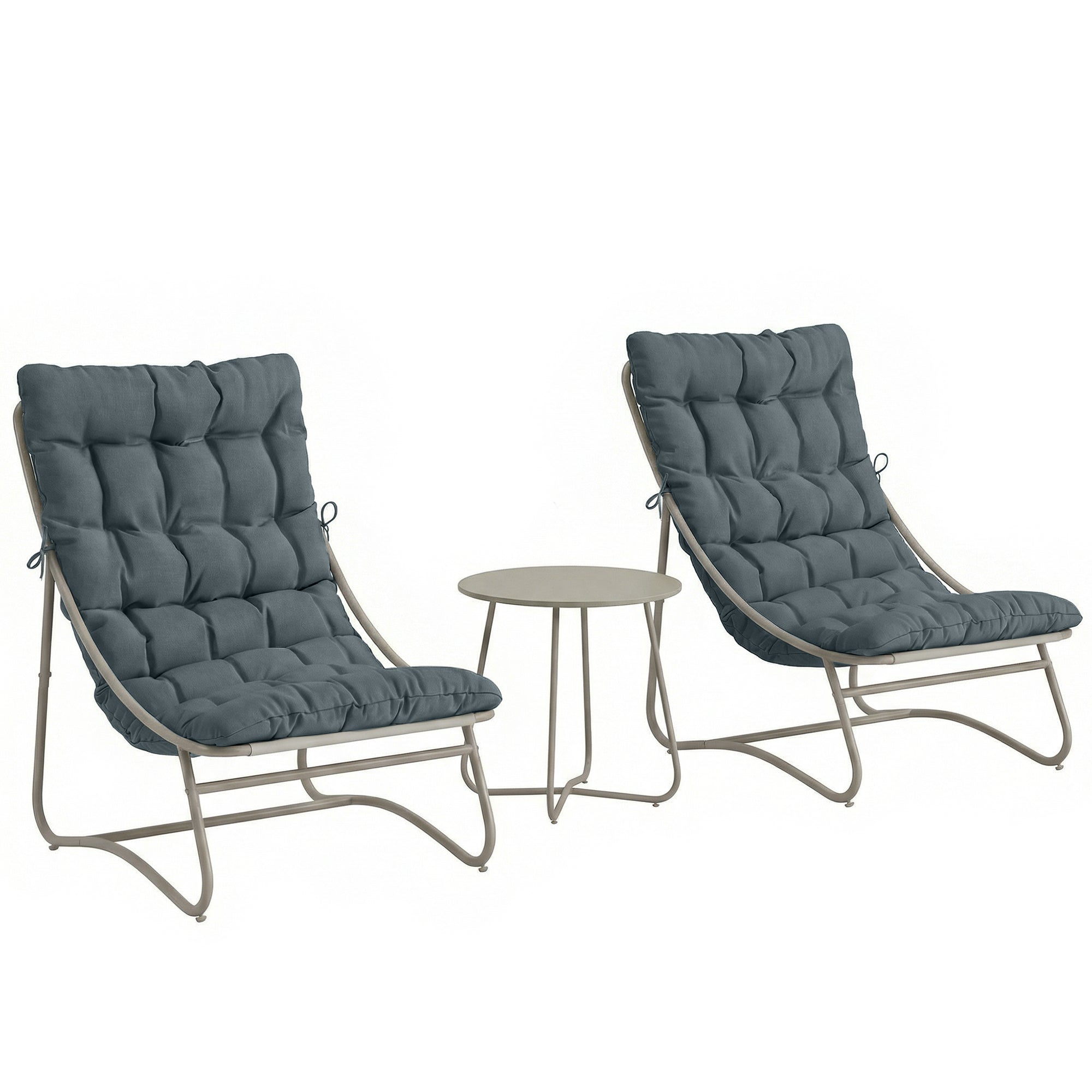 Outsunny 3 Piece Garden Bistro Set, Round Outdoor Bistro Table and Chairs Set for 2 with Texteline Seat and Cushions, Dark Grey