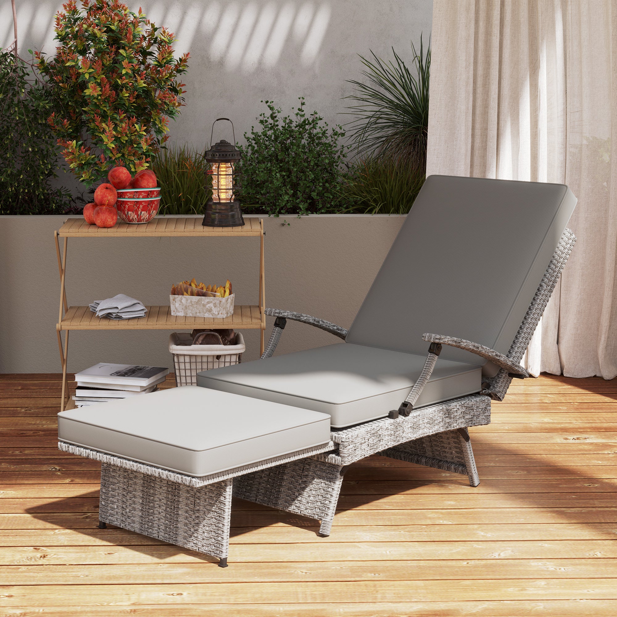 Outsunny 80√Ç¬∞ Reclining Rattan Lounger - Grey
