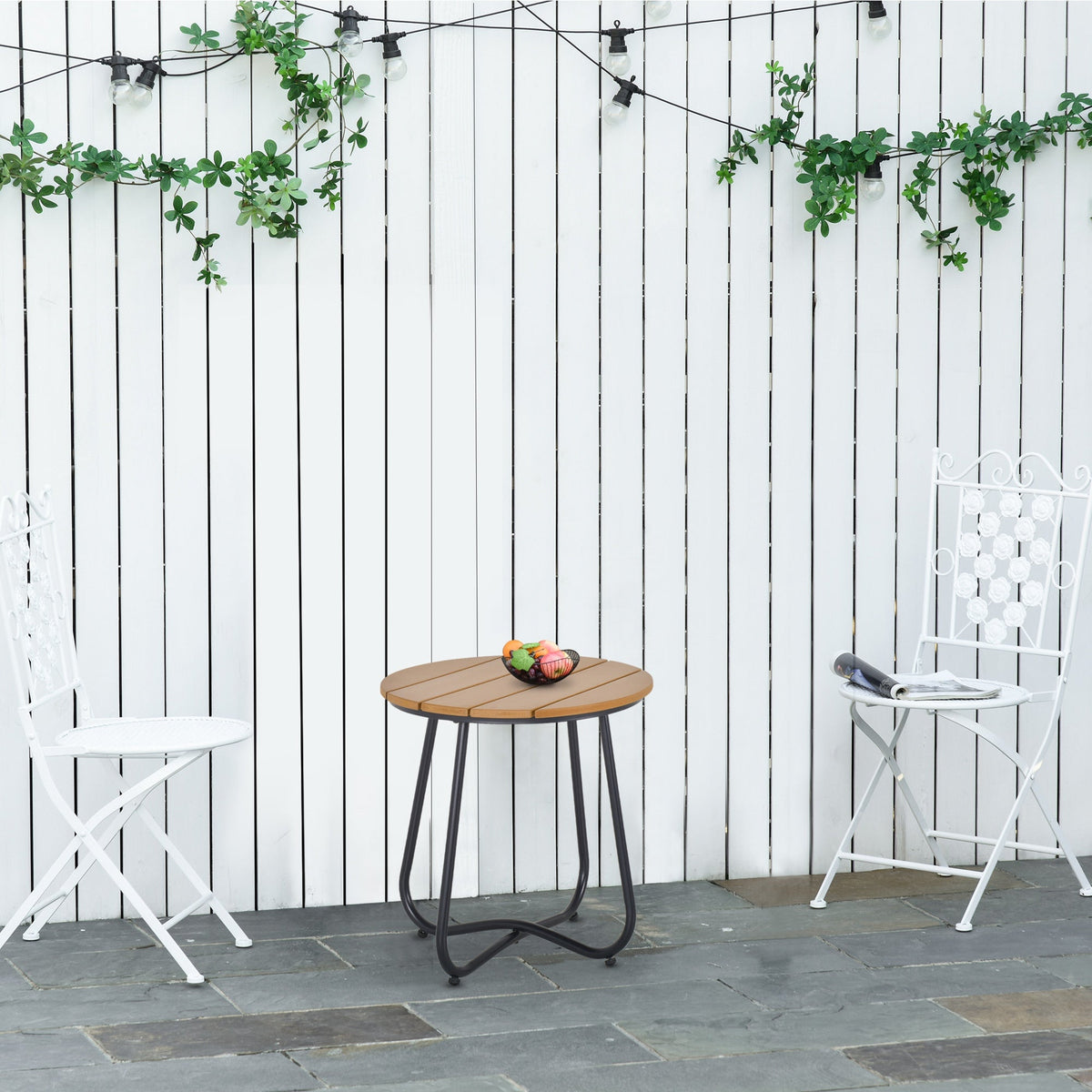 Outsunny Round Outdoor Side Table Adjustable Leg Pads Garden Table 49 x 49 x 48 cm Natural Wood & Black - product image 2