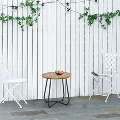 Outsunny Round Outdoor Side Table Adjustable Leg Pads Garden Table 49 x 49 x 48 cm Natural Wood & Black - product image 2