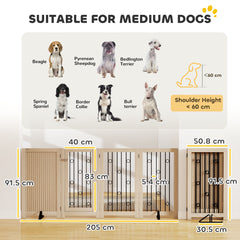 PawHut 4 Panel Freestanding Pet Gate, Indoor Dog Barrier with Lockable Door, Support Feet, 360° Flexible Hinges, Oak