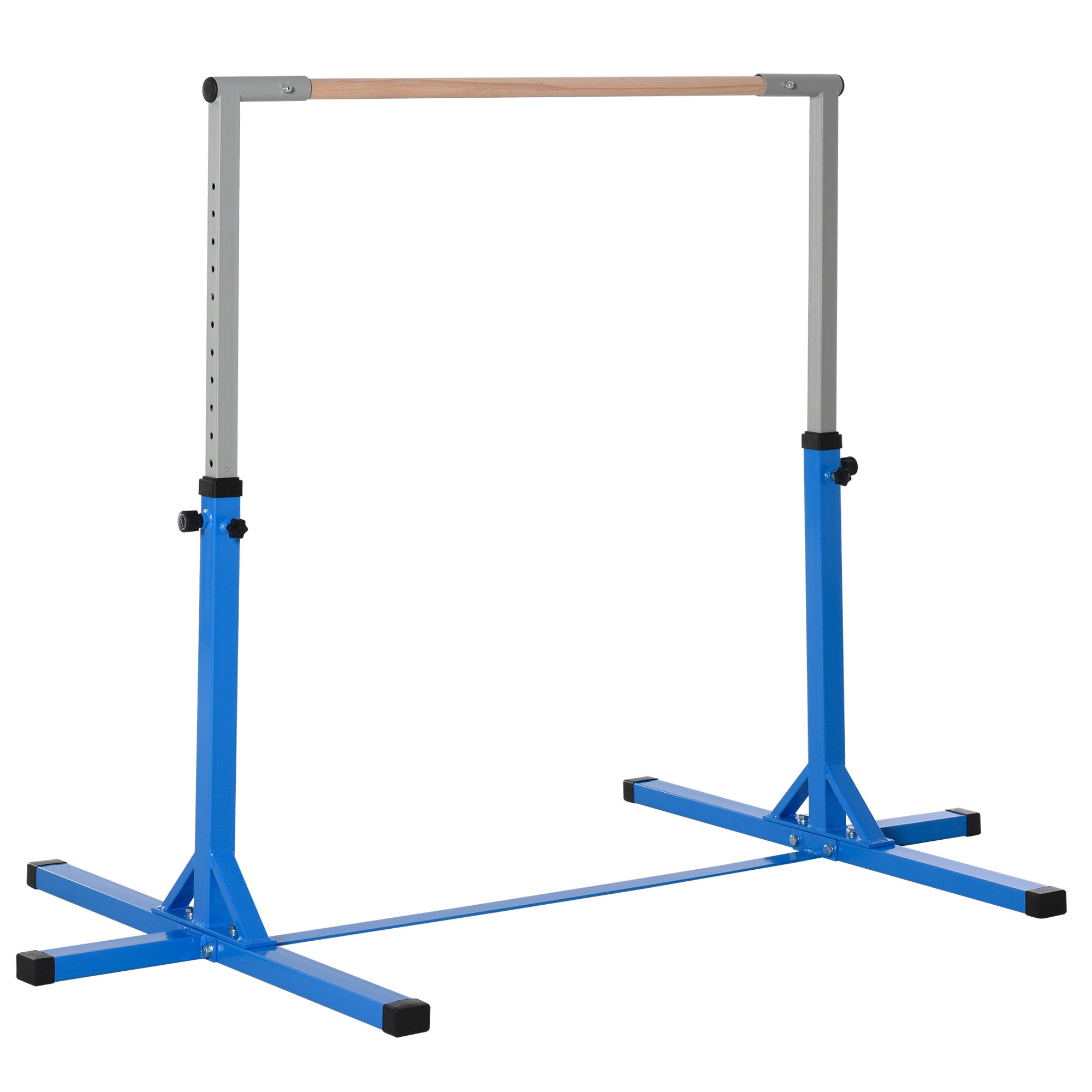 HOMCOM Height Adjustable Gymnastics Horizontal Bar for Kids, Children Junior Kip High Bar Fitness, Blue