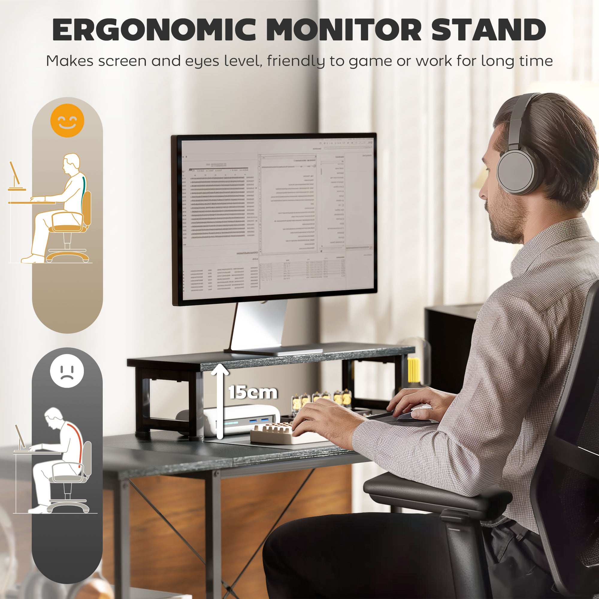 HOMCOM 168cm Reversible L Shaped Desk, Industrial Corner Computer Desk with Adjustable Shelf and Storage Bag, 240cm 2 Person PC Table with Monitor Stand, Black